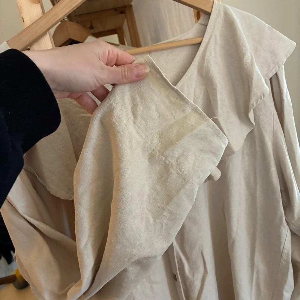 Moda International Cream Ruffle-Front Button Blouse - Picture 3 of 5